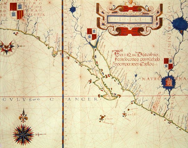 Fol.15 Karta över Mexiko och nedre Kalifornien, från en atlas, 1571 av Fernao Vaz Dourado