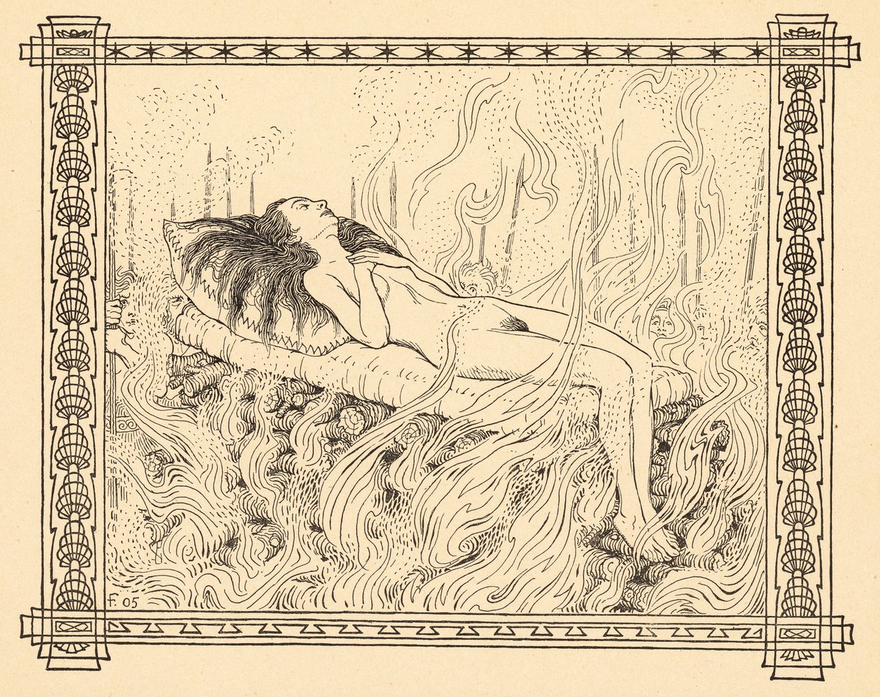 Brännoffer, tallrik 4, från portföljen "Signs of Life", pub. 1908 i Berlin av Fritz Heyder Verlag av Fidus