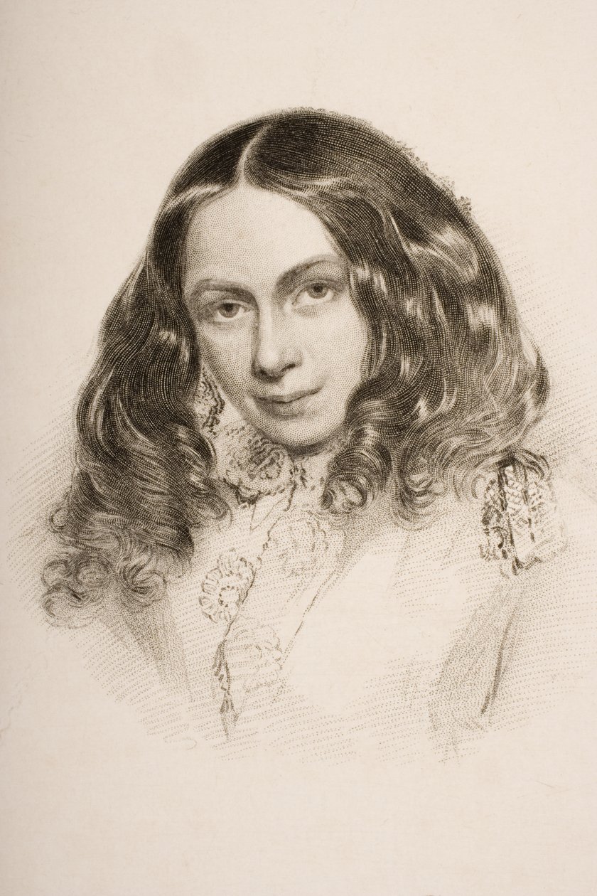 Elizabeth Barrett Browning (1806-61) i mars 1859, graverad av G.Cook av Field Talfourd