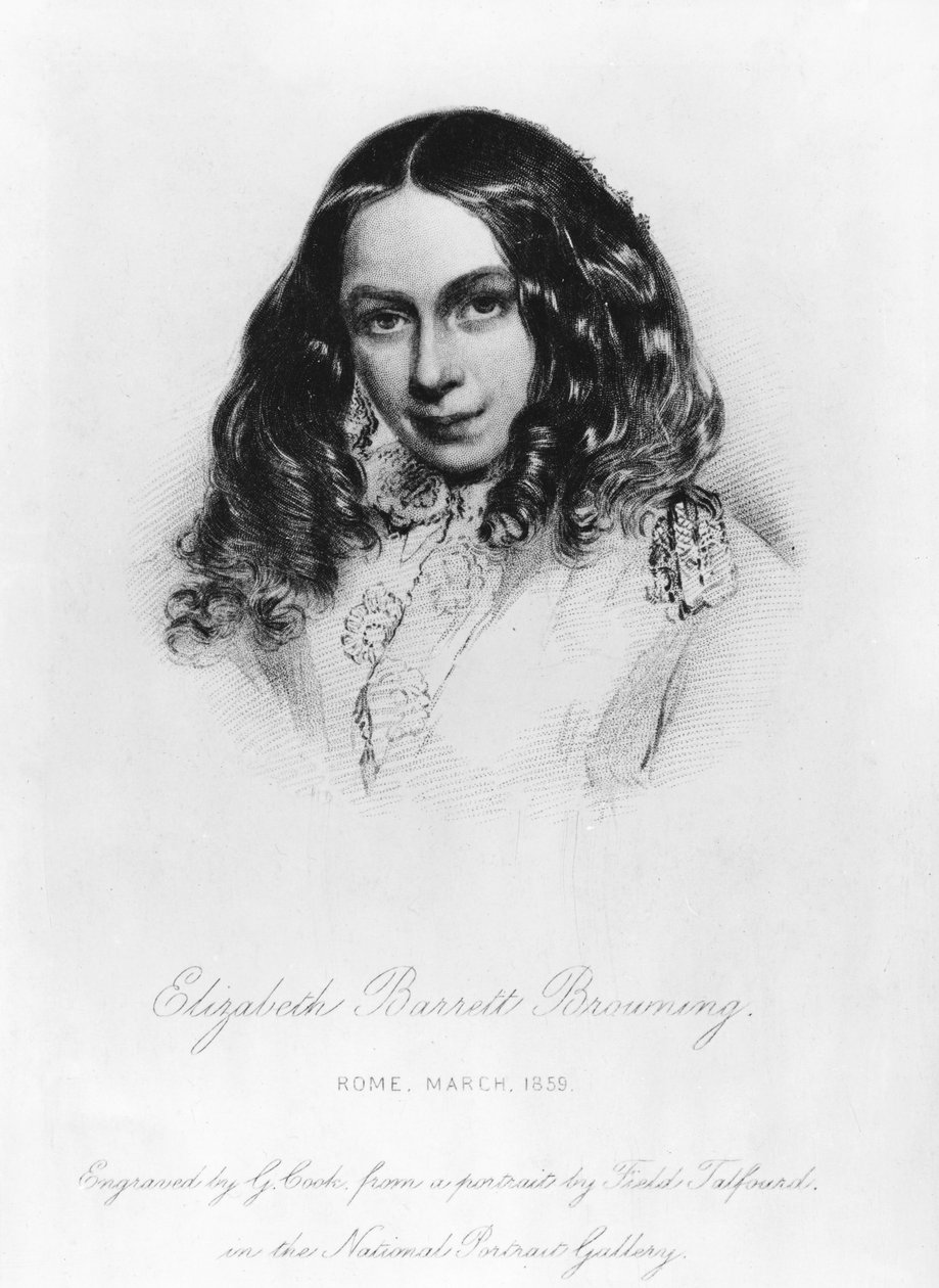 Porträtt av Elizabeth Barrett Browning (1806-61) 1859, graverad av G. Cook av Field Talfourd