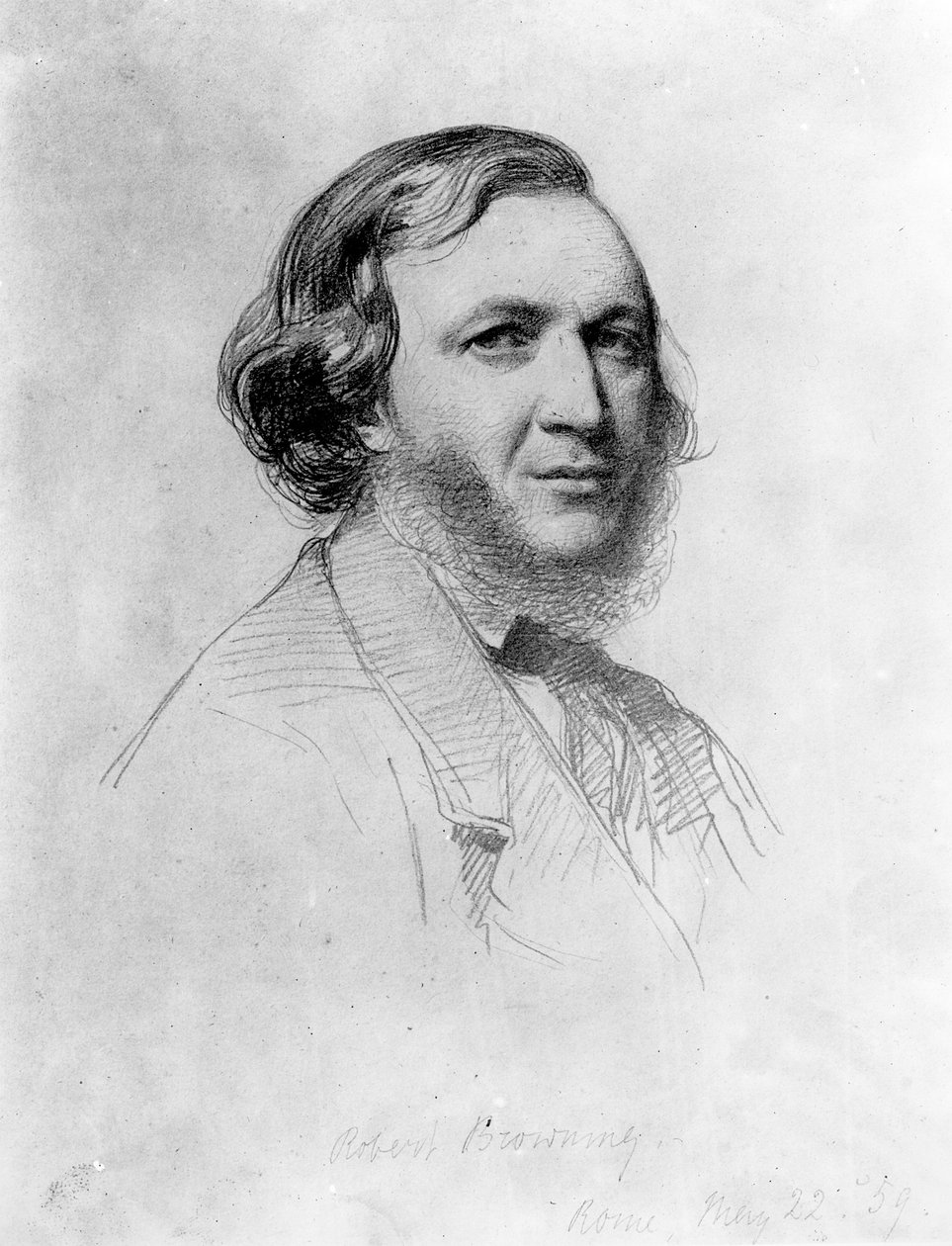 Porträtt av Robert Browning (1812-89) (penna på papper) (bundw foto) av Field Talfourd