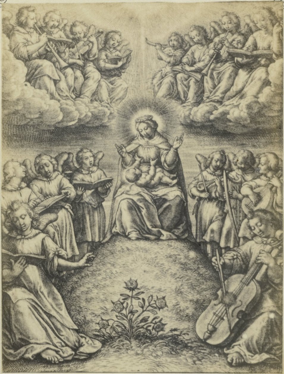 Fotoreproductie van de gravure Le concert des anges door Hieronymus Wierix Änglarnas konsert av Fierlants