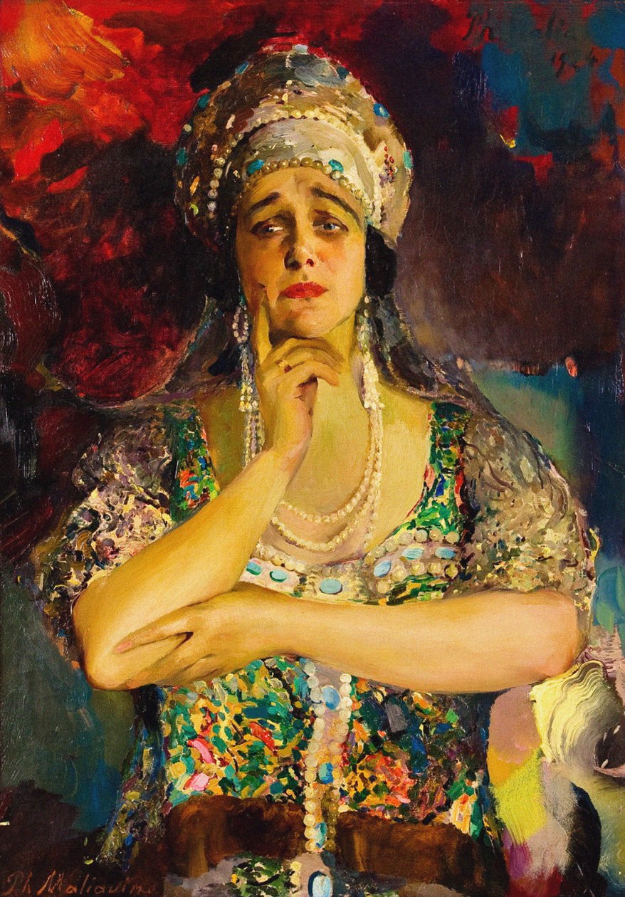 Porträtt av sångerskan Nadezhda Plevitskaya, 1924 av Filipp Andreevic Maljavin