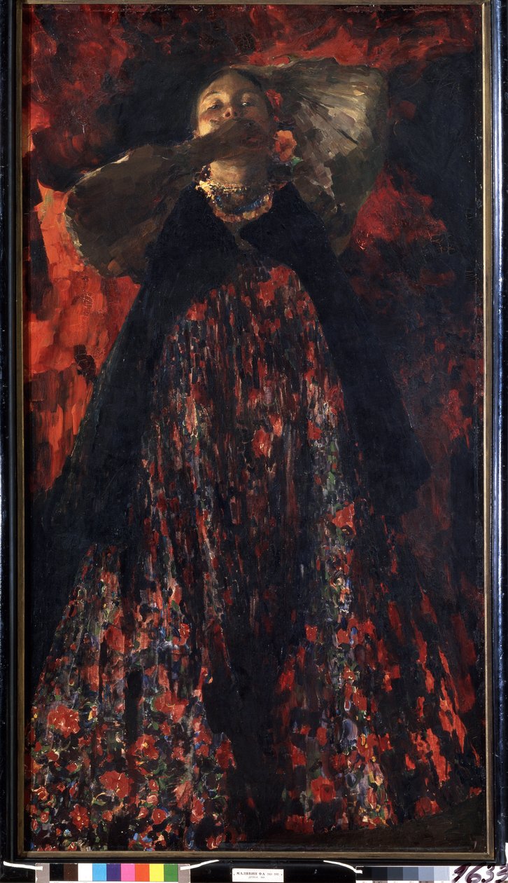 A Girl (A Girl). En bondkvinna i traditionell dräkt. Målning av Filipp Andreevich Maliavin (Maliavine) (eller Andreyevich Malyavin) (1869-1940), olja på duk av Filipp Andreevich Maliavin