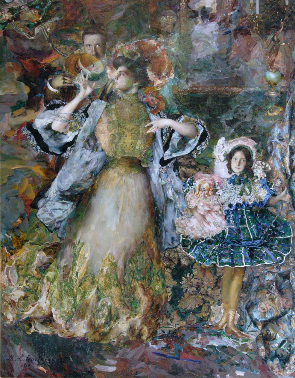 Självporträtt med fru och dotter, 1910 av Filipp Andreyevich Malyavin