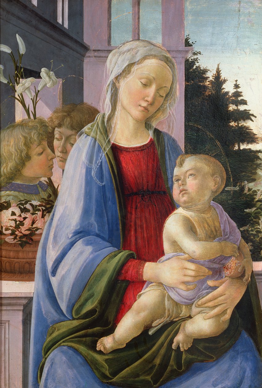Madonna och barn med änglar (Granatäpplets madonna) av Filippino Lippi