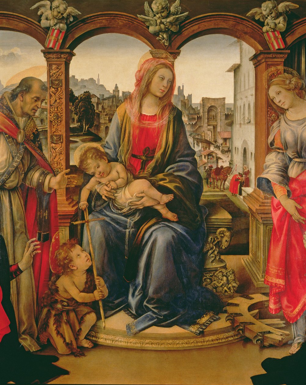 Nerli altartavla: Madonna och barn med den unga Johannes Döparen, St. Martin, St. Katarina och donatorerna Tanai och Nanna dei Nerli, 1494 detalj av 58333 av Filippino Lippi