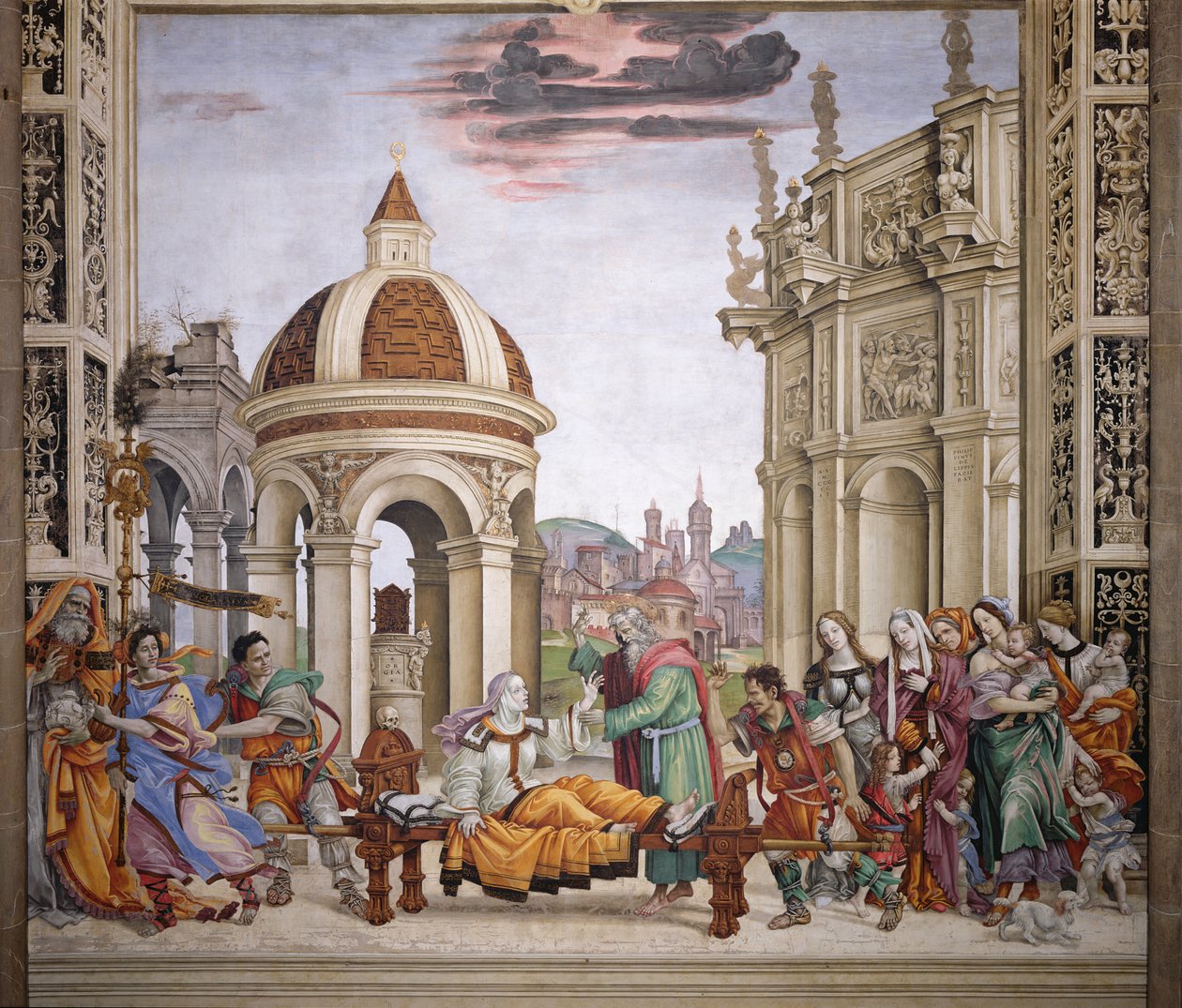 Strozzikapelets norra vägg, uppresning av Drusiana av evangelisten Johannes, ca 1457-1502 av Filippino Lippi