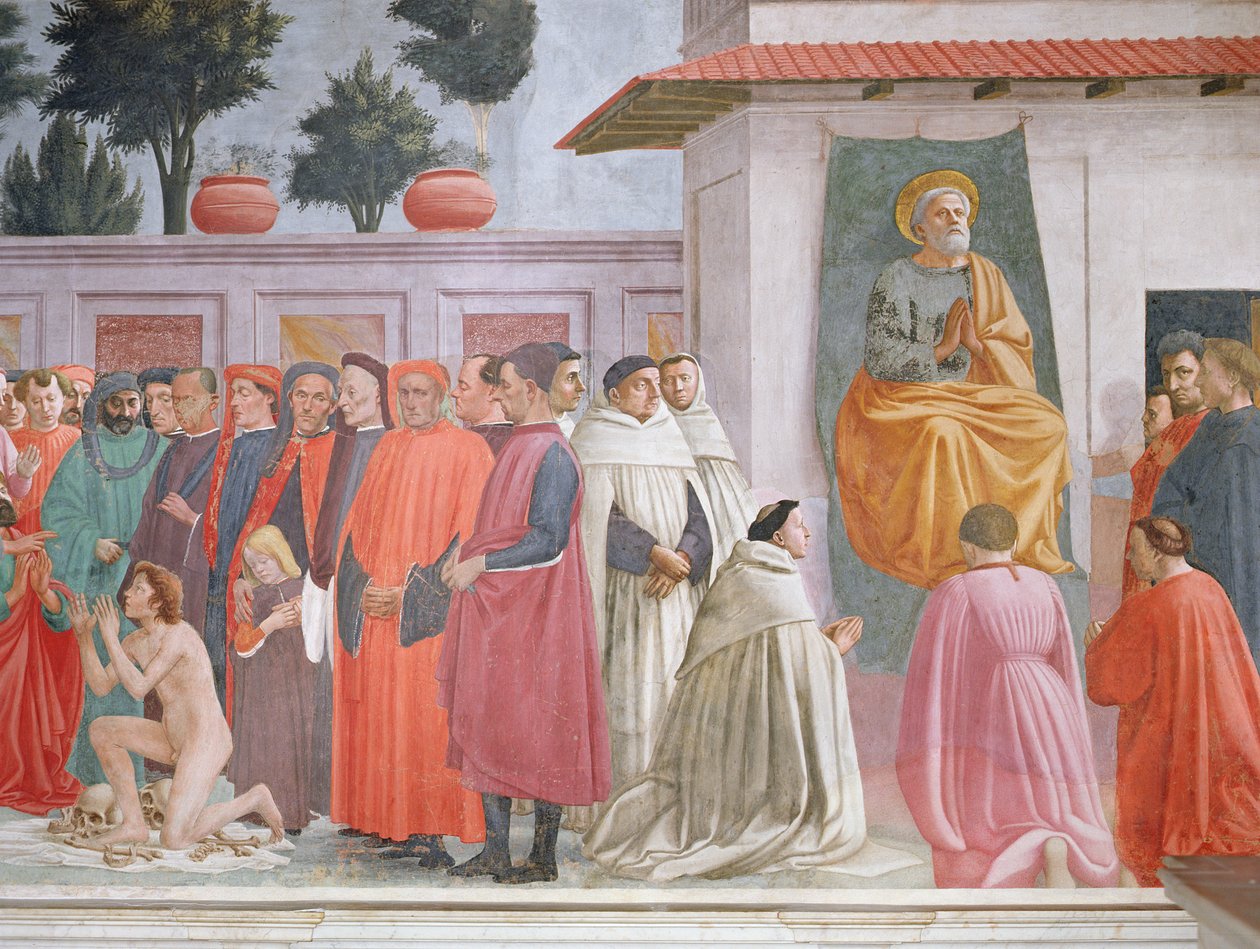 Uppfostran av Theophilus Son och St Peter på tronen av Filippino Lippi