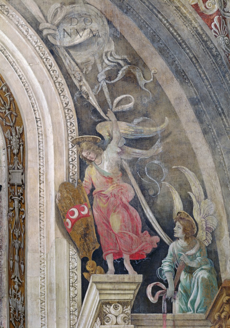 Två änglar, detalj från höger sida av den östra väggen i Strozzi kapell, ca 1457-1502 av Filippino Lippi
