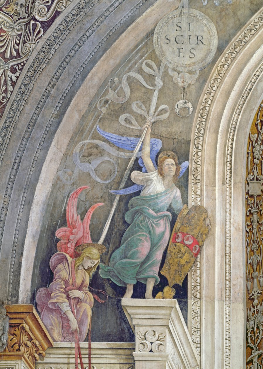 Två änglar, detalj från den vänstra sidan av den östra väggen i Strozzi-kapellet, ca 1457-1502 av Filippino Lippi