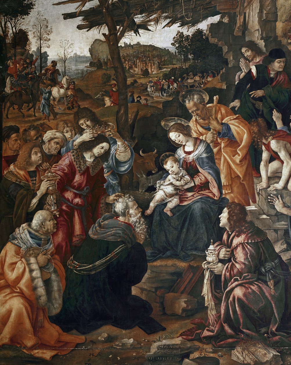 Tillbedjan av Magi - Altartavla i San Donato (olja på panel av Filippino Lippi