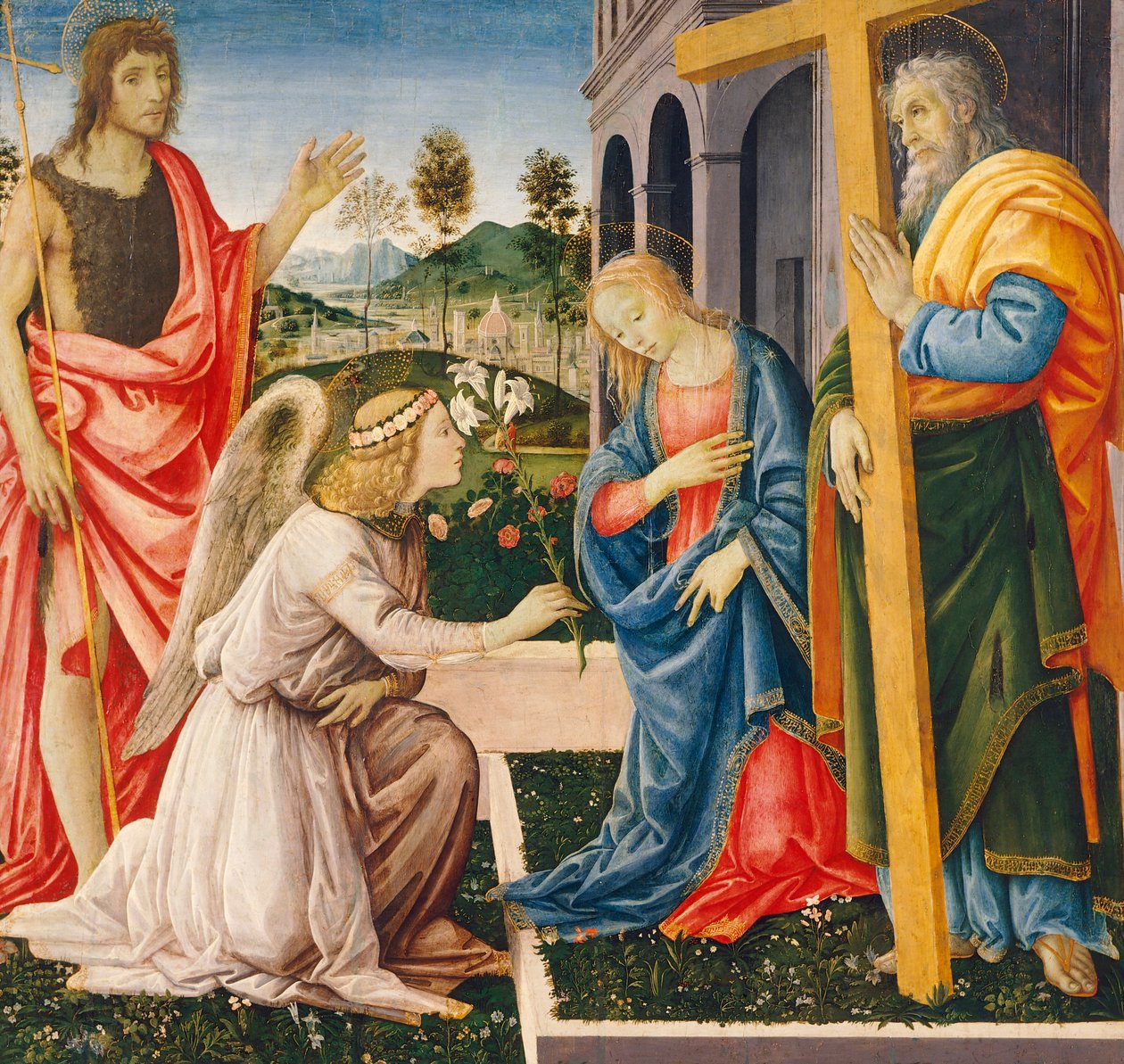Annunciation and Saints, av Filippino Lippi (1457-ca 1504), olja på duk av Filippino Lippi
