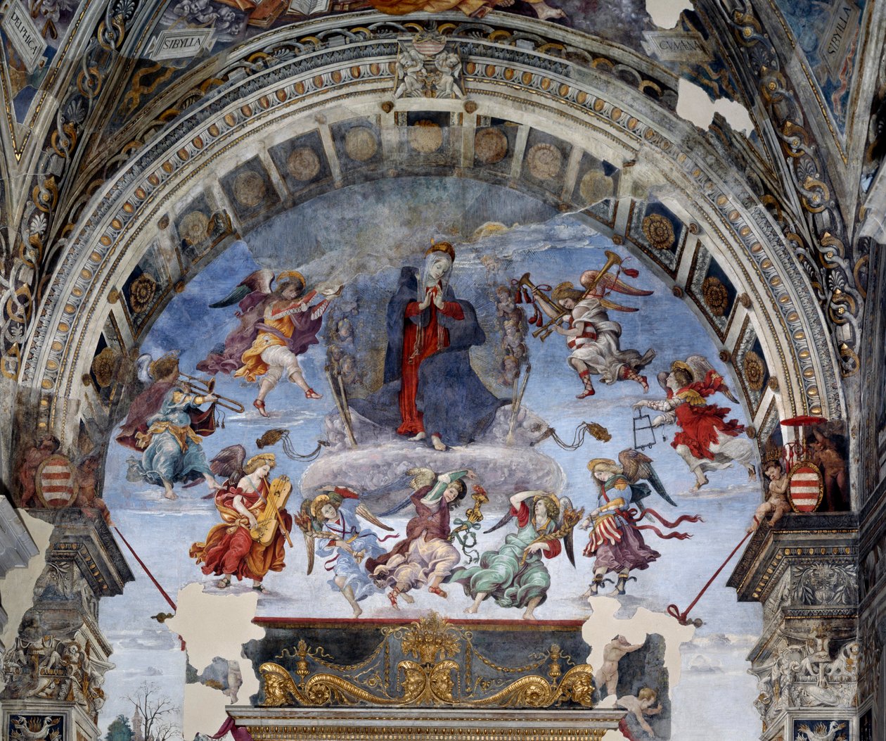 Jungfrudetaljens antagande. Fresk av filippinska Lippi (1457-1504) 1488-1492 Rom, Kyrkan Santa Maria sopra Minerva, Chapel Carafa Italyswed av Filippino Lippi