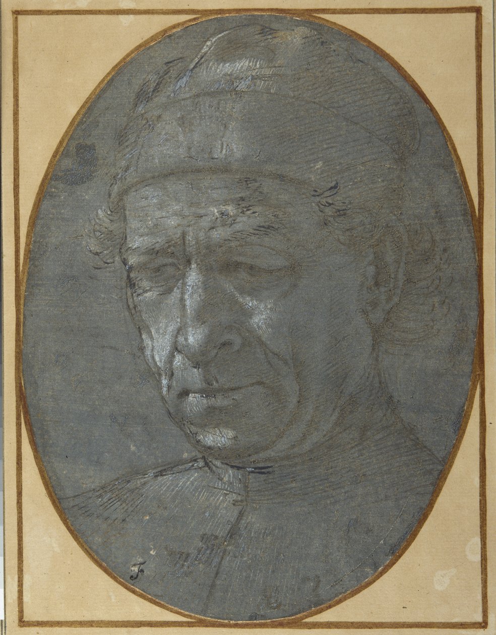 Huvud för en äldre man som bär en keps (metallspets på blågrått förberett papper) av Filippino Lippi