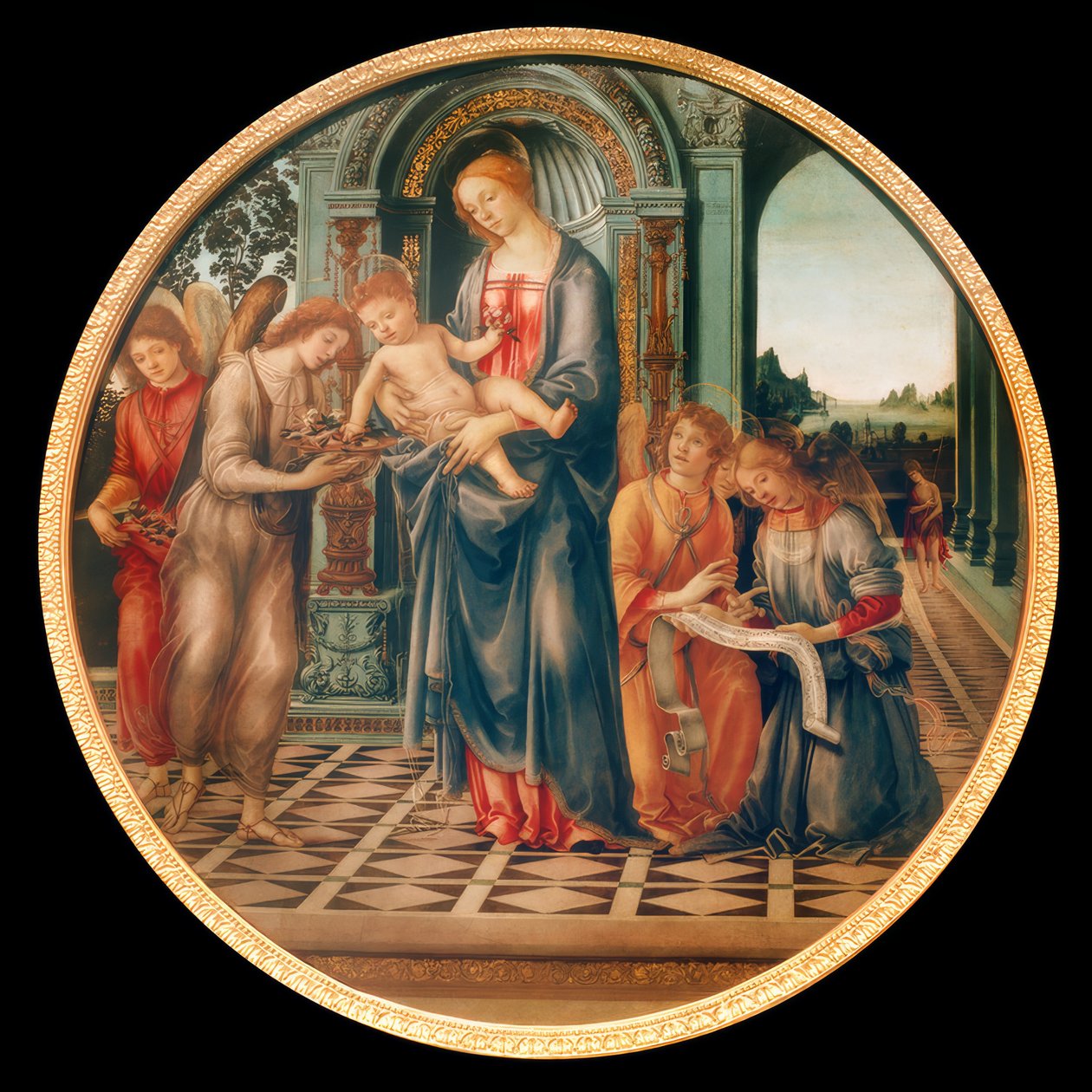 Maria med barnet, änglarna och Johannes Döparen av Filippino Lippi