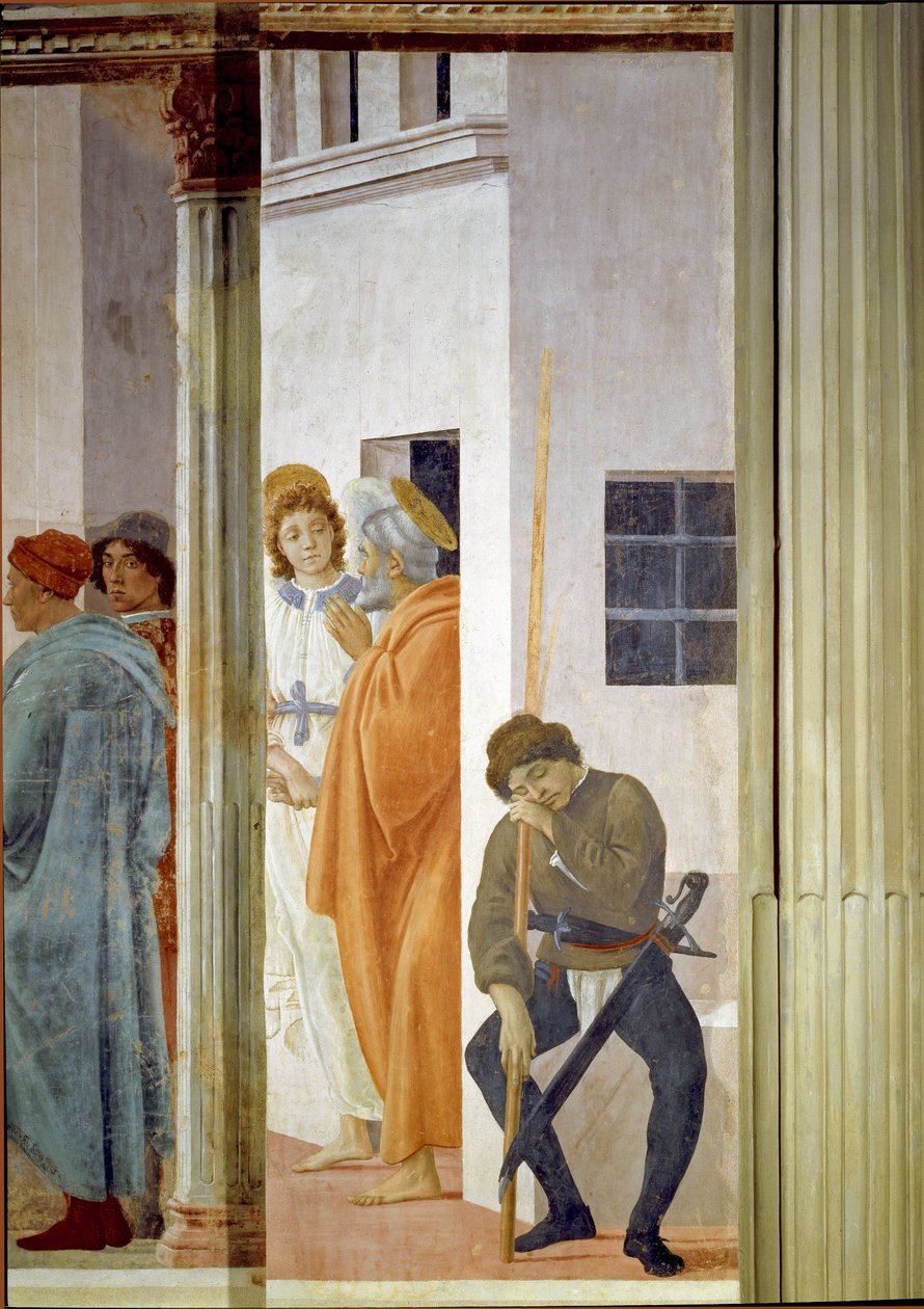 Sankt Peter frigiven från fängelset av en ängel Fresco av filippinska Lippi (1457-1504) 1481-1486 Dim 232x89 cm Florenskyrkan Santa Maria del Carmine, Brancacci kapell av Filippino Lippi
