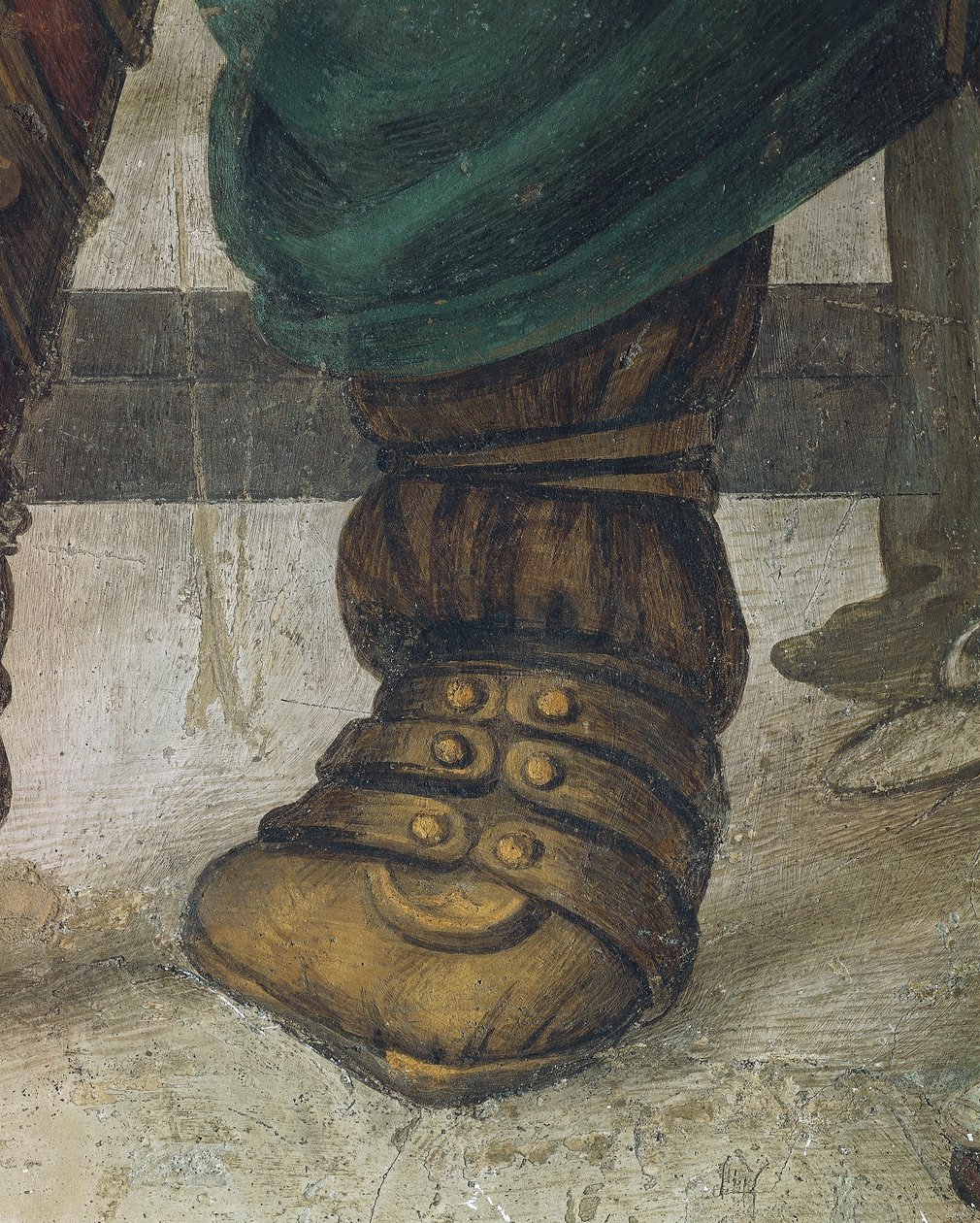 Saint Philip Driving Dragon från Temple of Hieropolis av Filippino Lippi, detalj på skor, fresk av Filippino Lippi