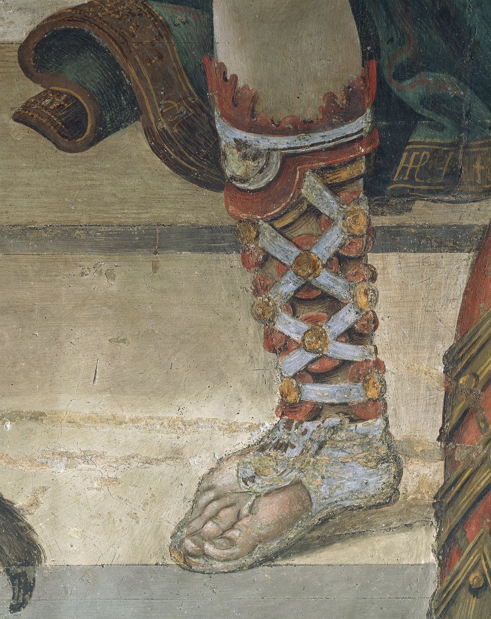 Saint Philip Driving Dragon från Temple of Hieropolis, detalj av skor, fresk av Filippino Lippi