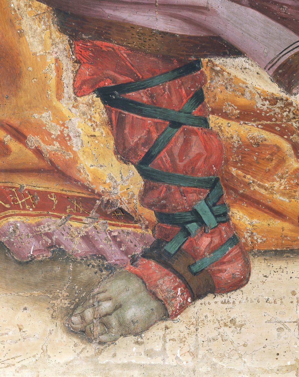 Saint Philip Driving Dragon från Temple of Hieropolis, detalj av skor, fresk av Filippino Lippi