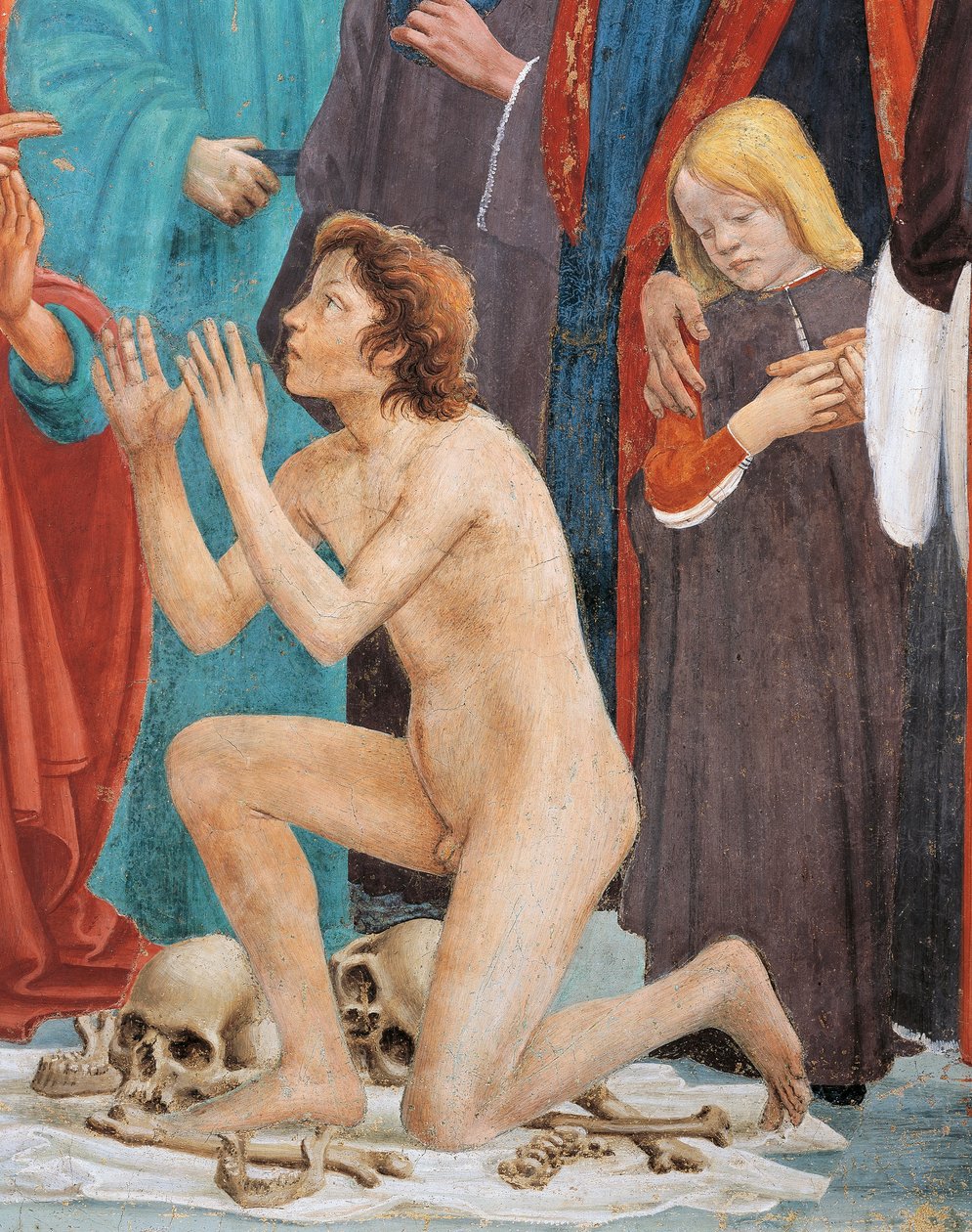 Son of Theophilus, detalj från The Raising of the Son of Theophilus, av Tommaso Masaccio, fresk av Filippino Lippi