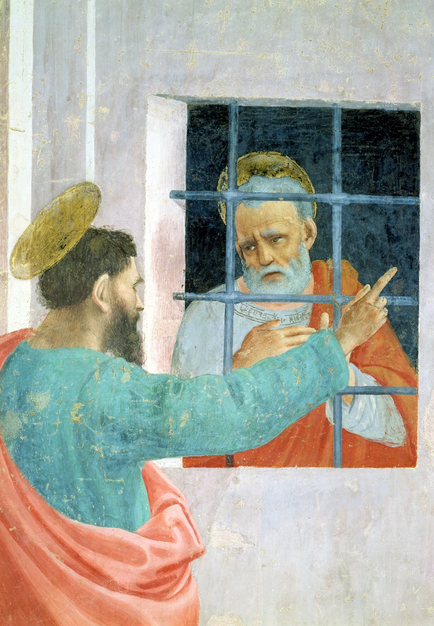 St. Peter besöktes i fängelset av St. Paul, ca 1480 freskdetalj av 63300 av Filippino Lippi