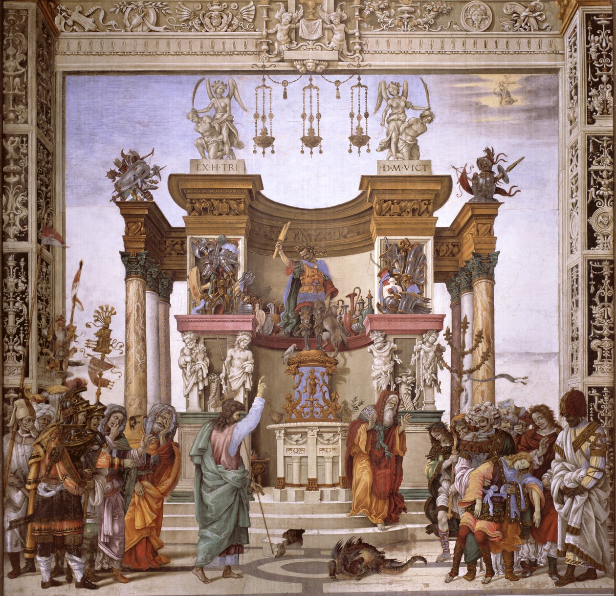 Sankt Filip exorcerar demonen från Mars tempel, södra väggen i Strozzi kapell, ca 1497-1502 (se 208286) av Filippino Lippi