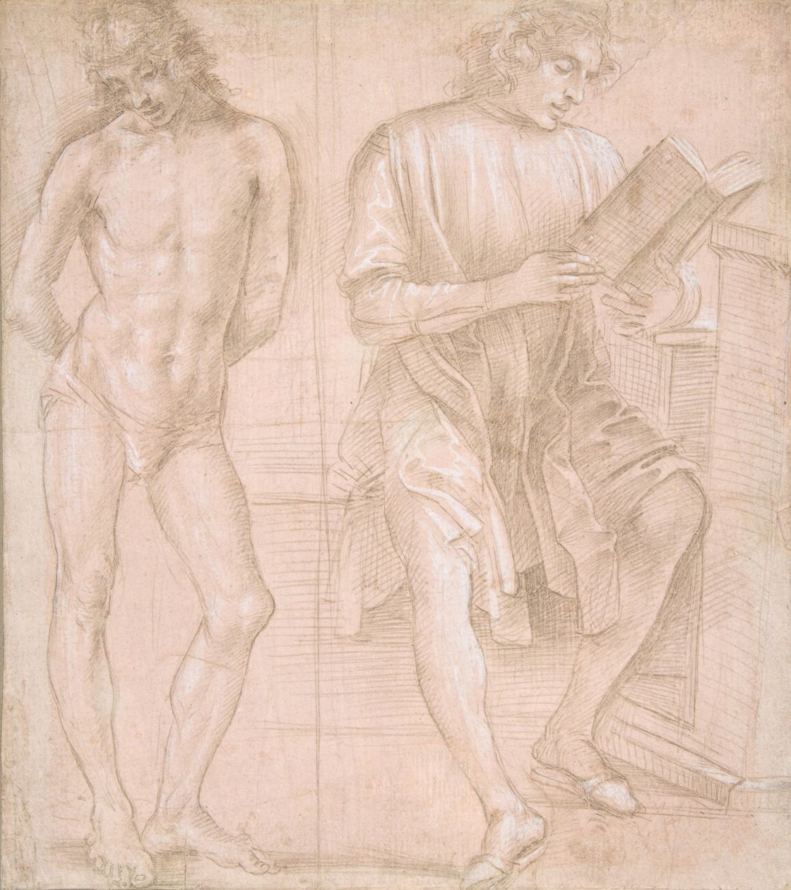 Stående ungdom med händerna bakom ryggen och en sittande ungdom som läser recto..., 145758-1504. av Filippino Lippi