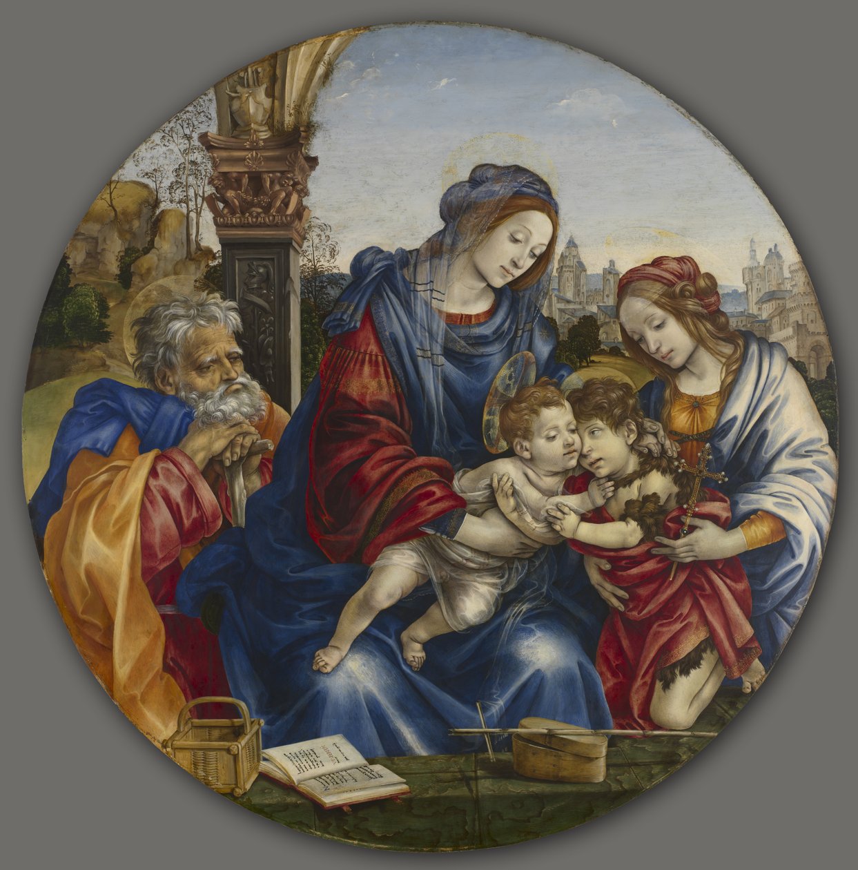 Den heliga familjen med Johannes döparen och heliga Margareta, ca 1495 (tempera och olja på trä) av Filippino Lippi