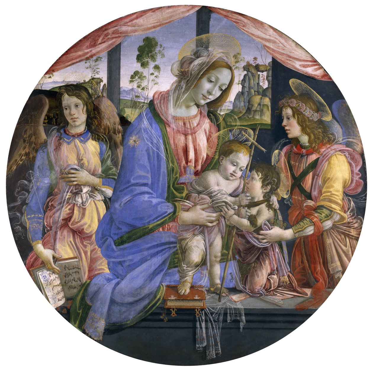 Madonnan och barnet med spädbarnet St. John och två änglar, mitten av 1480-talet (tempera på panel) av Filippino Lippi