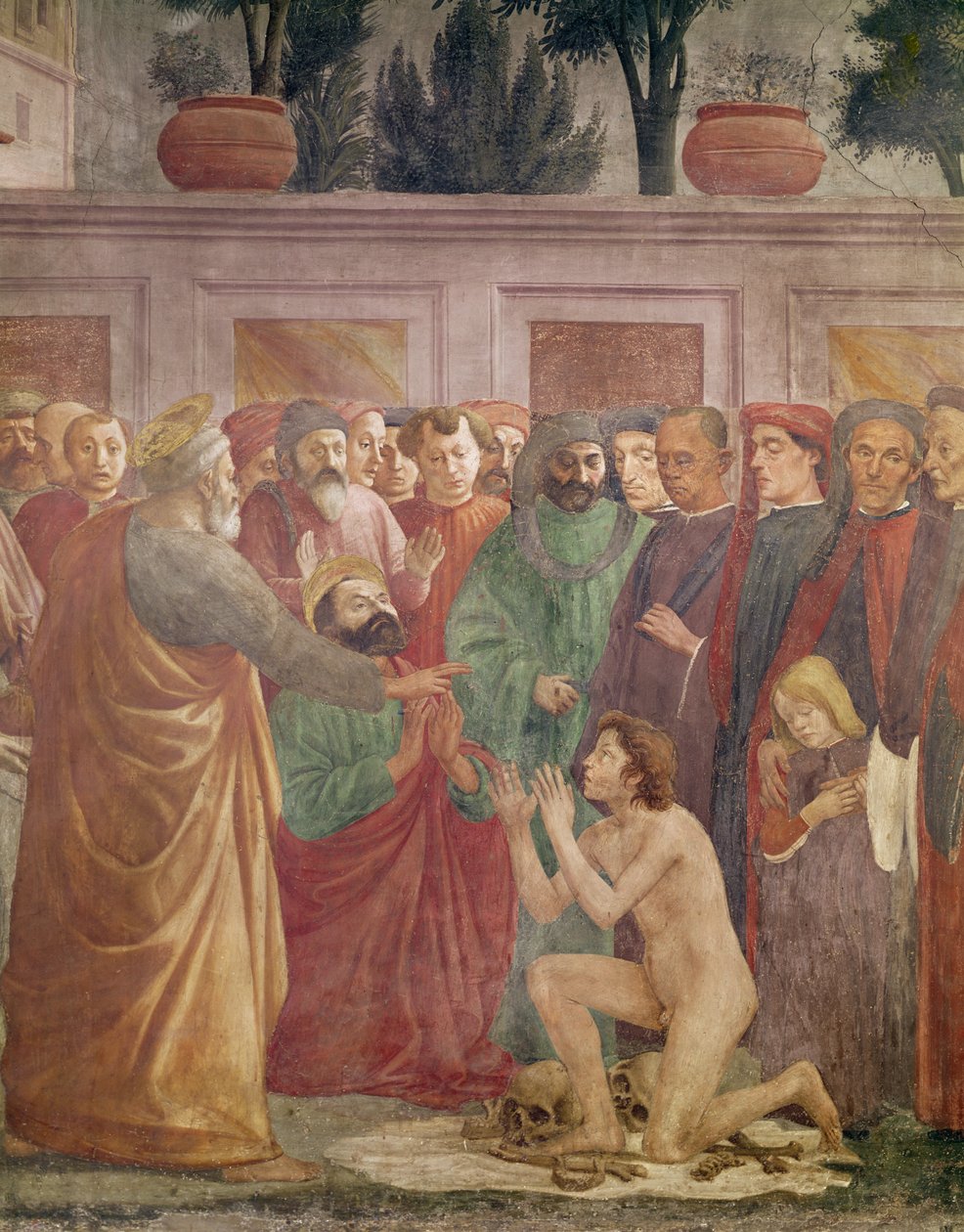 Uppståndelsen av Theophilus, Sonen till konungen av Antiokia, detalj av Sankt Peter och Theophilus, c.1425-27, avslutad 1484-85 (detalj av 63302) av Filippino Lippi