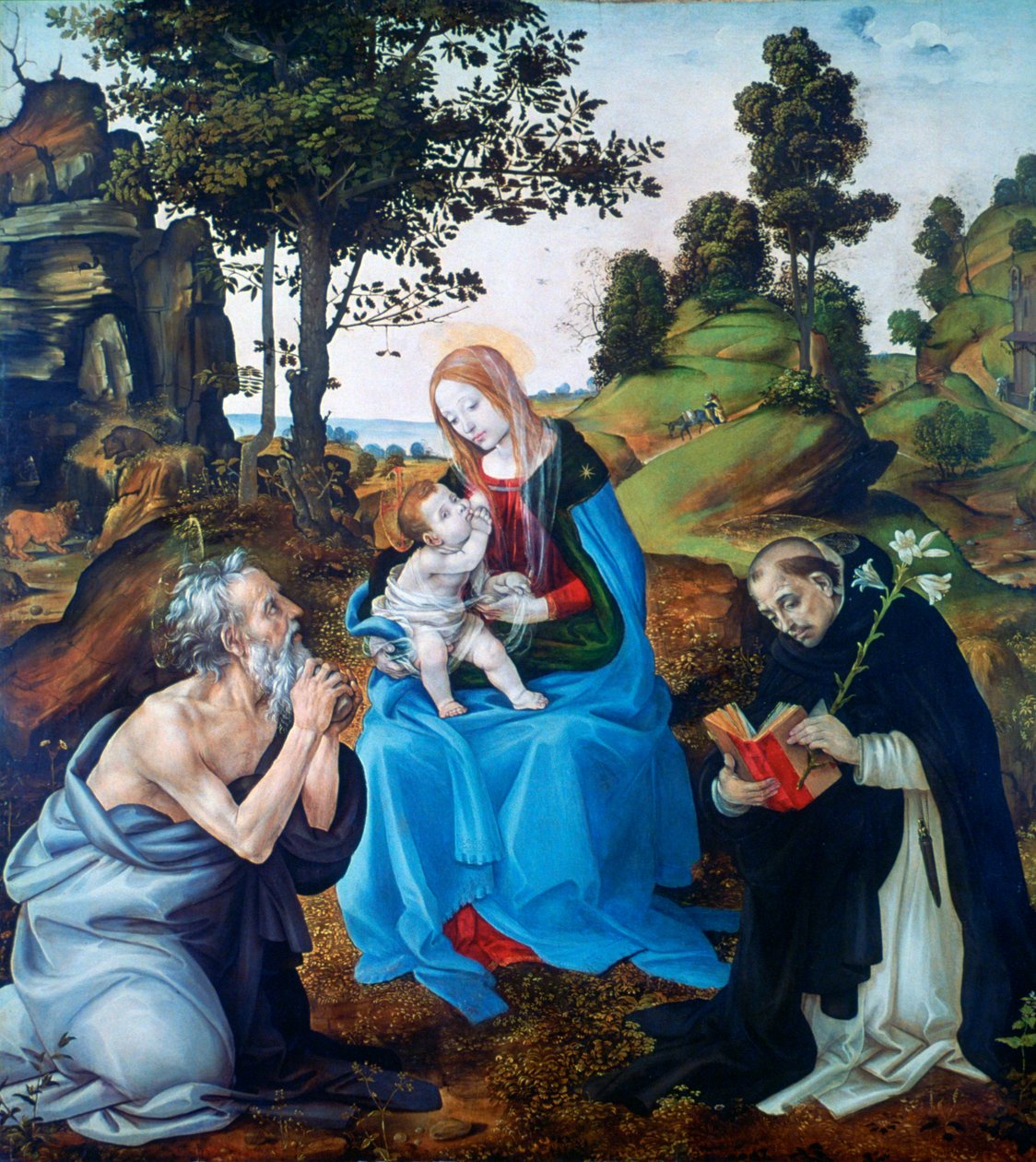 Jungfrun och barnet med de heliga Jerome och Dominicus, c1485 av Filippino Lippi