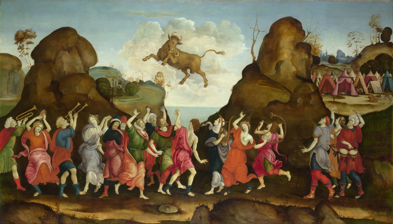Dyrkandet av den egyptiska tjurguden, Apis, ca. 1500 av Filippino, Lippi