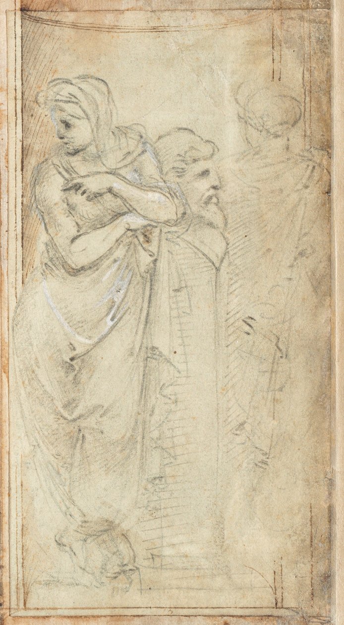 Två draperade kvinnor som står på vardera sidan av en Herm av Filippino Lippi