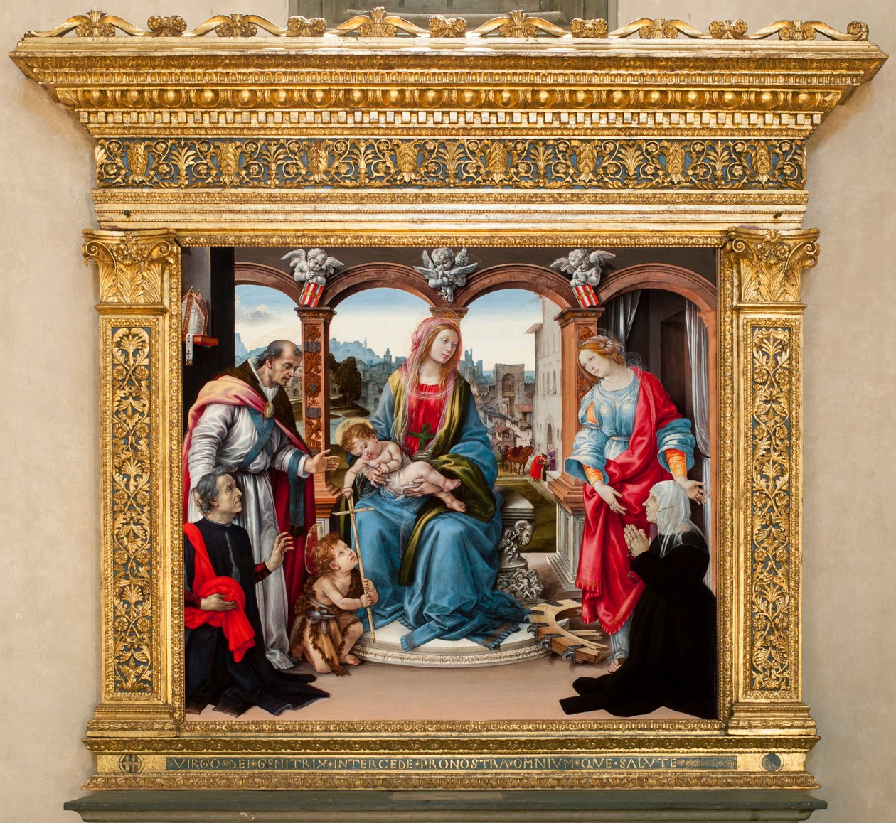 Jungfru med barn och den helige Johannes Döparen, den helige Martin och den heliga Katarina av Alexandria. Nerli altartavla (tempera på panel av Filippino Lippi