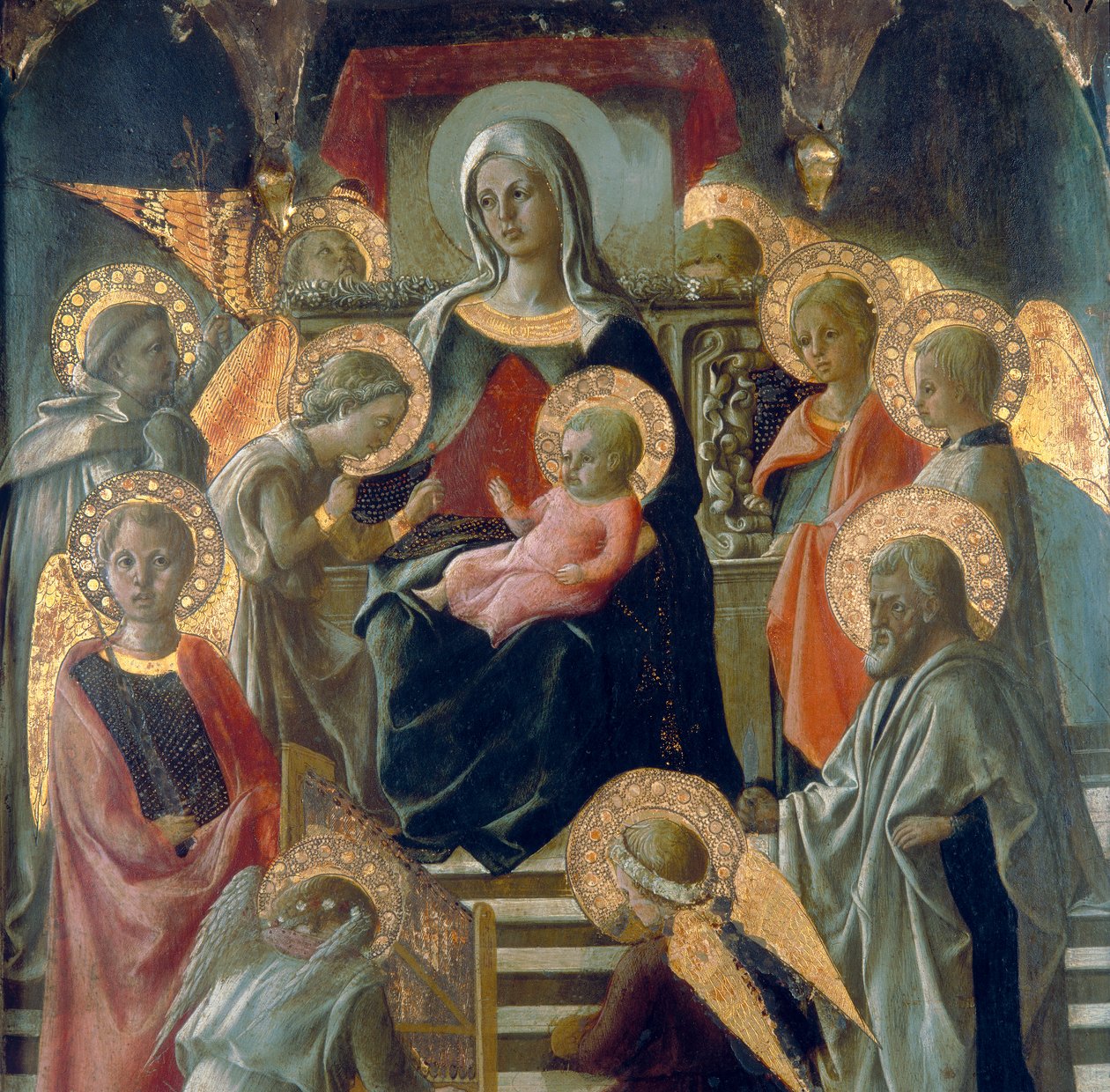 Madonna och barn med heliga. Detalj av Fra Filippo Lippi