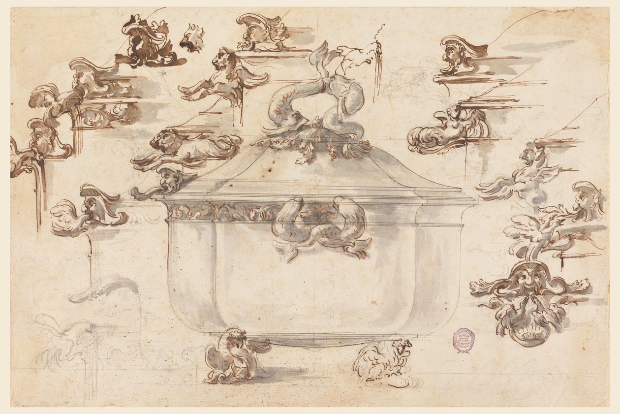 Ritning, mönster för Silver Tureen, 1769 av Filippo Marchionni
