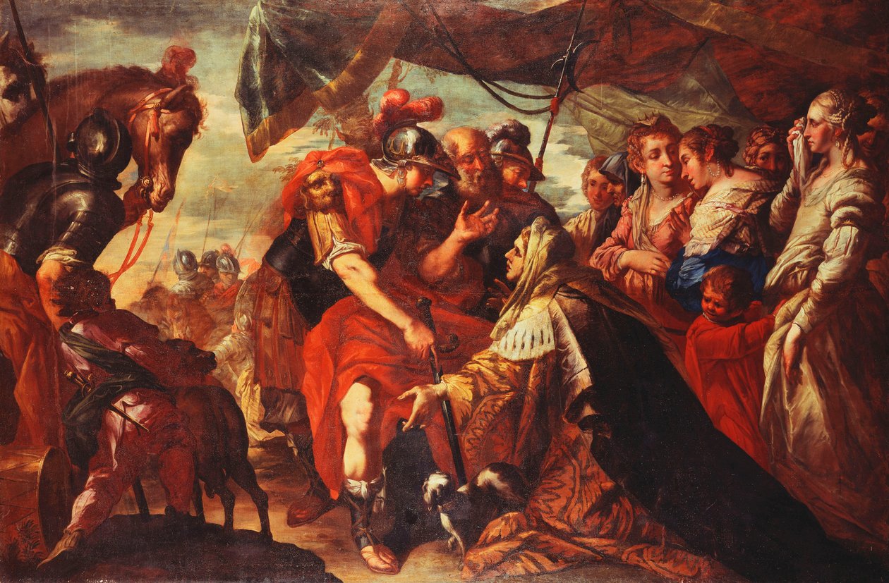 Coriolanus övertalad av sin familj att resa belägringen av Rom, ca 1660-61 av Filippo Abbiati