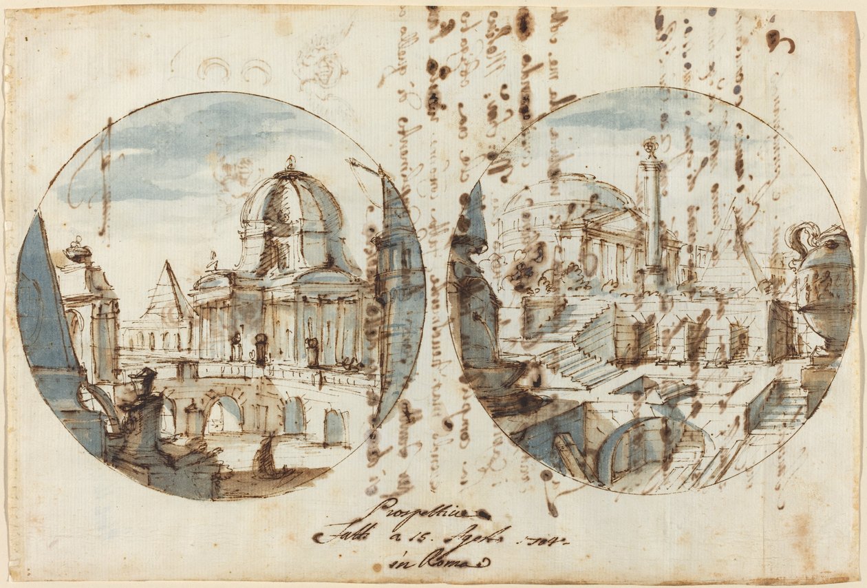 Arkitektoniska fantasier med tempel och pyramider av Filippo Juvarra