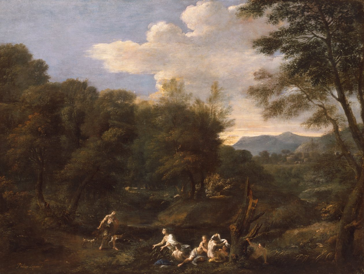 Diana och Actaeon (olja på duk) av Filippo Lauri