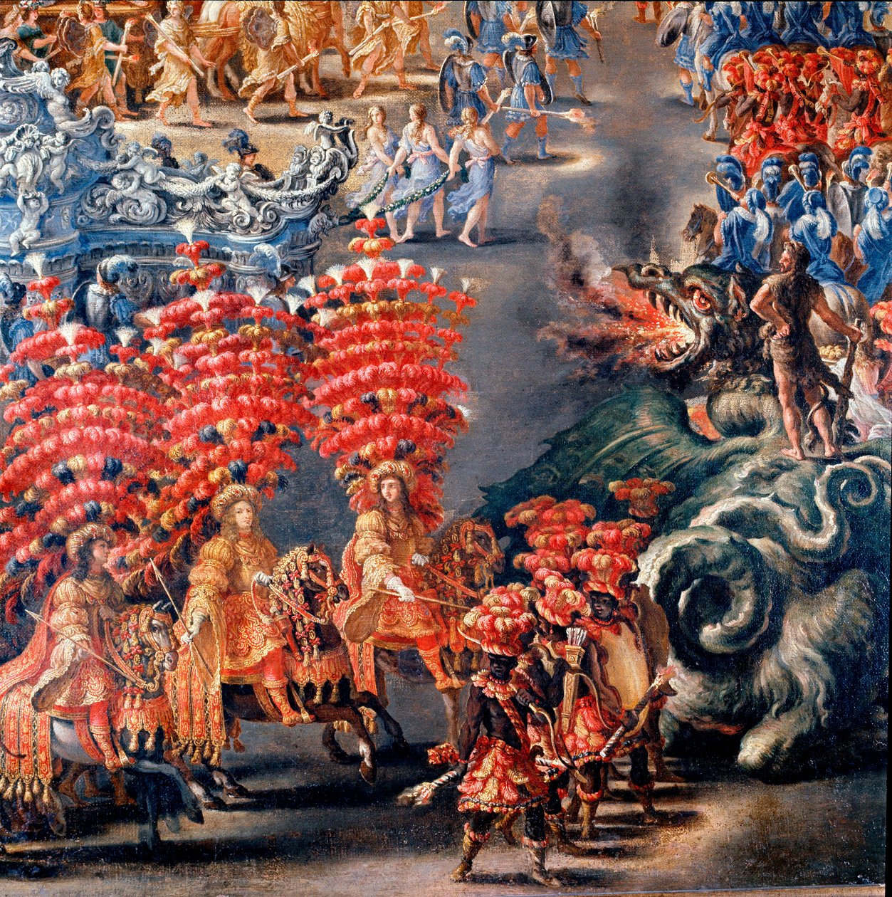 Fest på Palazzo Barberini för att hedra Christine de Suede (Christine av Sverige), den 28/02/1656 Detalj. Målning av Filippo Lauri (1623-1694) och Filippo Gagliardi (död 1659). 1600-talets Rom, Roms museum av Filippo Lauri