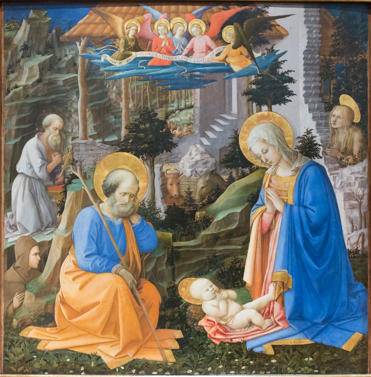 Tillbedjan av Kristusbarnet med helgon och änglar av Filippo Lippi