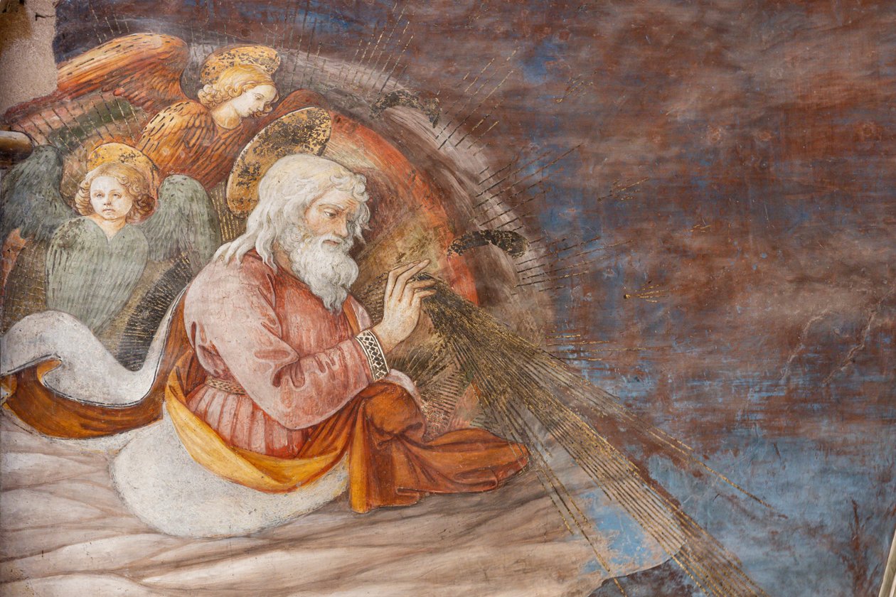 Gud och två änglar, detalj av Marias kröning av Filippo Lippi