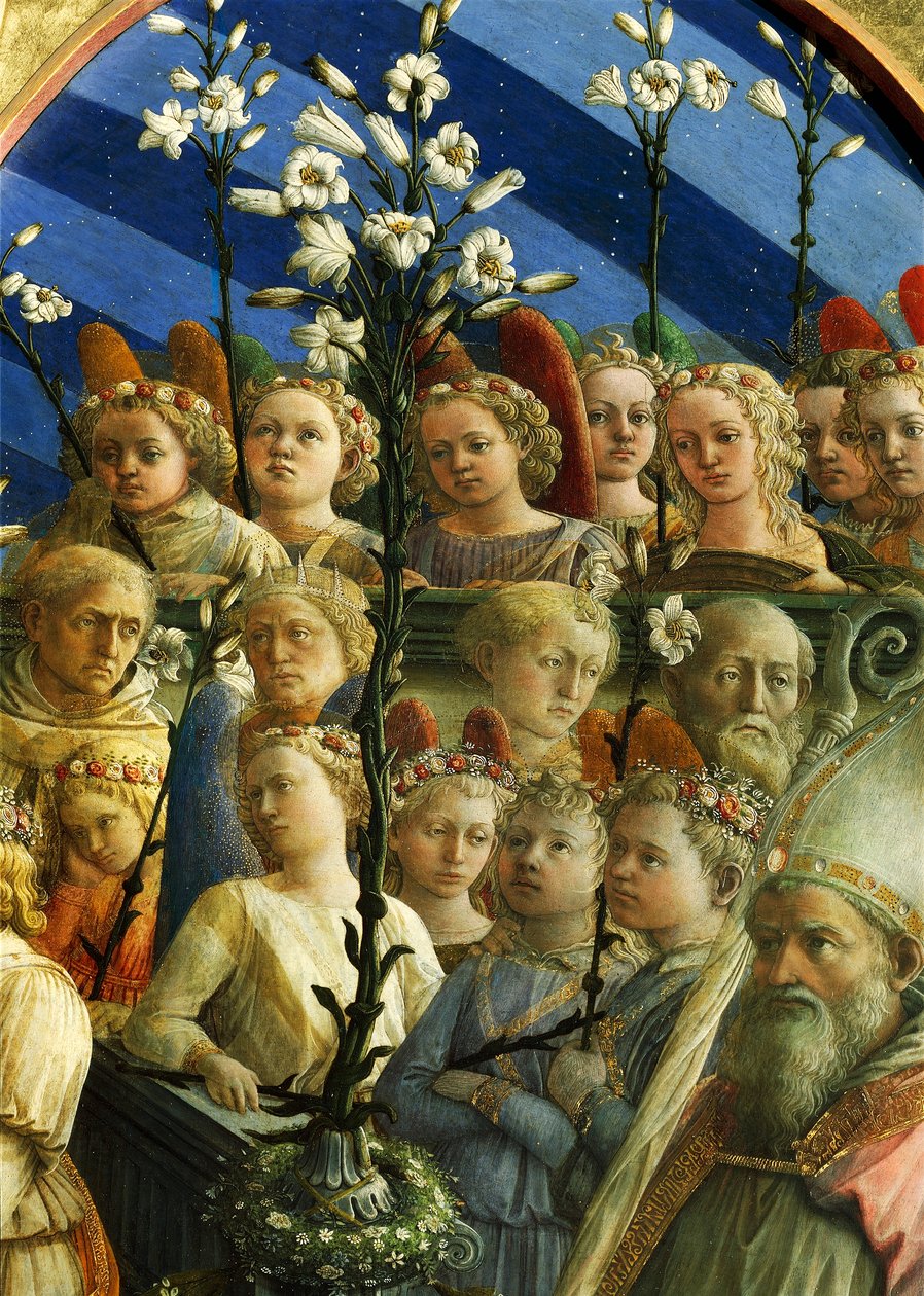 Coronazione Maringhi or Coronation of Virgin av Filippo Lippi (cirka 1406-1469), tempera på trä, 200x287 cm, detalj av Filippo Lippi