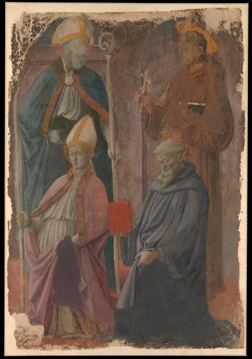 Saints Augustine och Francis, en biskop Saint, och Saint Benedict. av Filippo Lippi