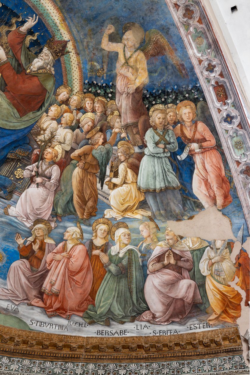 Heliga och änglar, detalj av Marias kröning av Filippo Lippi
