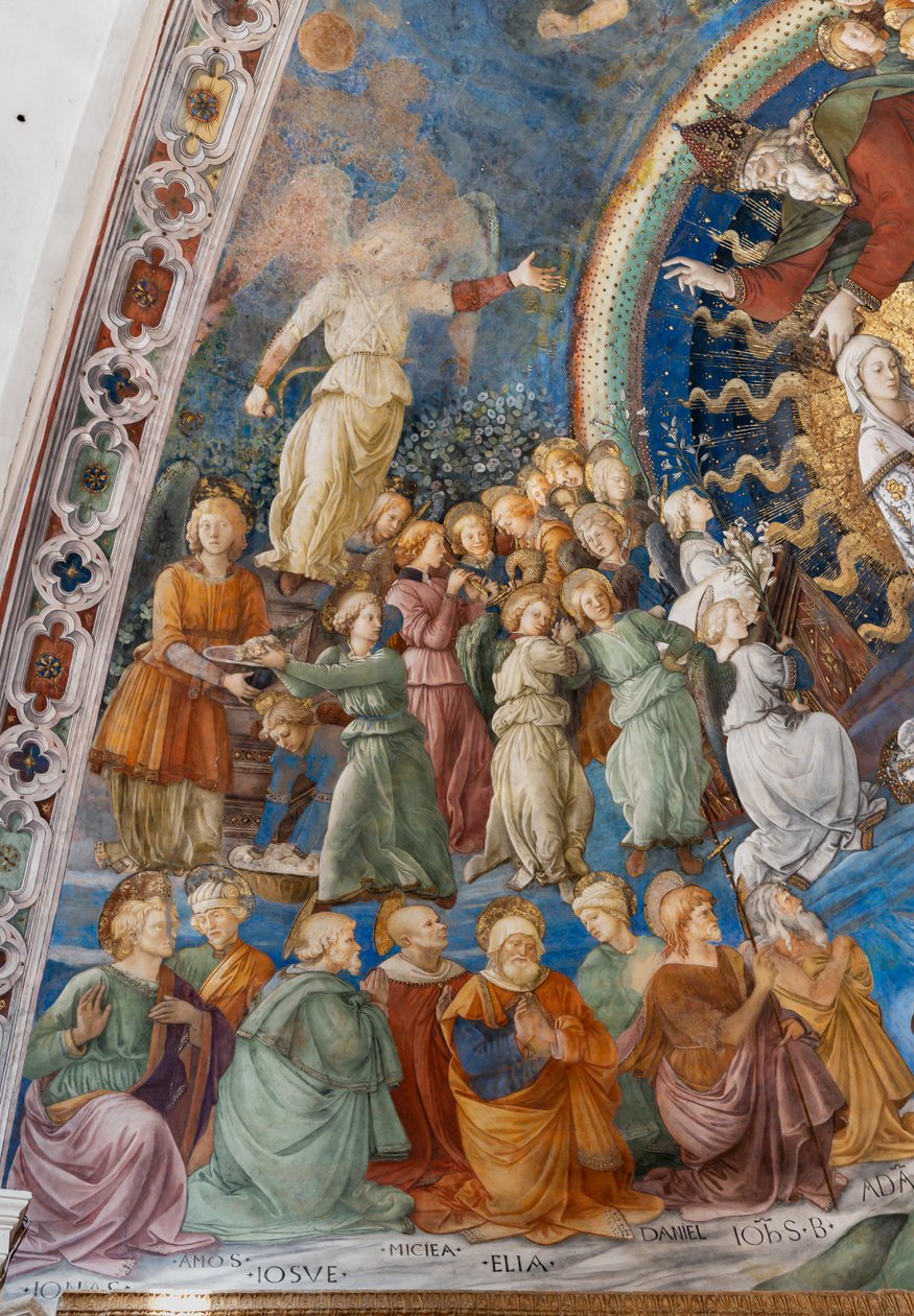 Heliga och änglar, detalj av Marias kröning av Filippo Lippi
