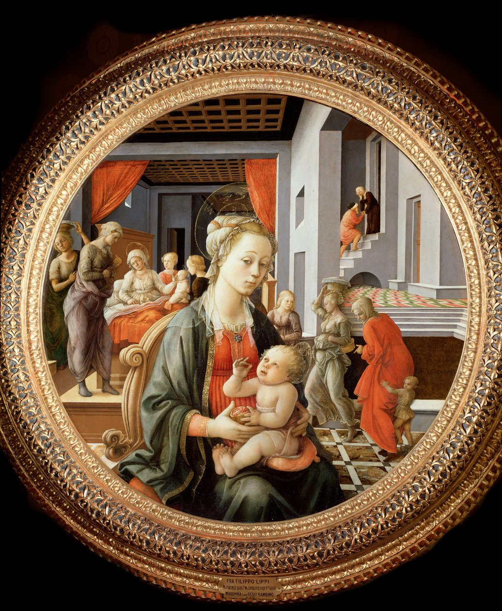 Jungfru med barn och scener ur St Annes liv - olja på panel, c.1450 av Filippo Lippi