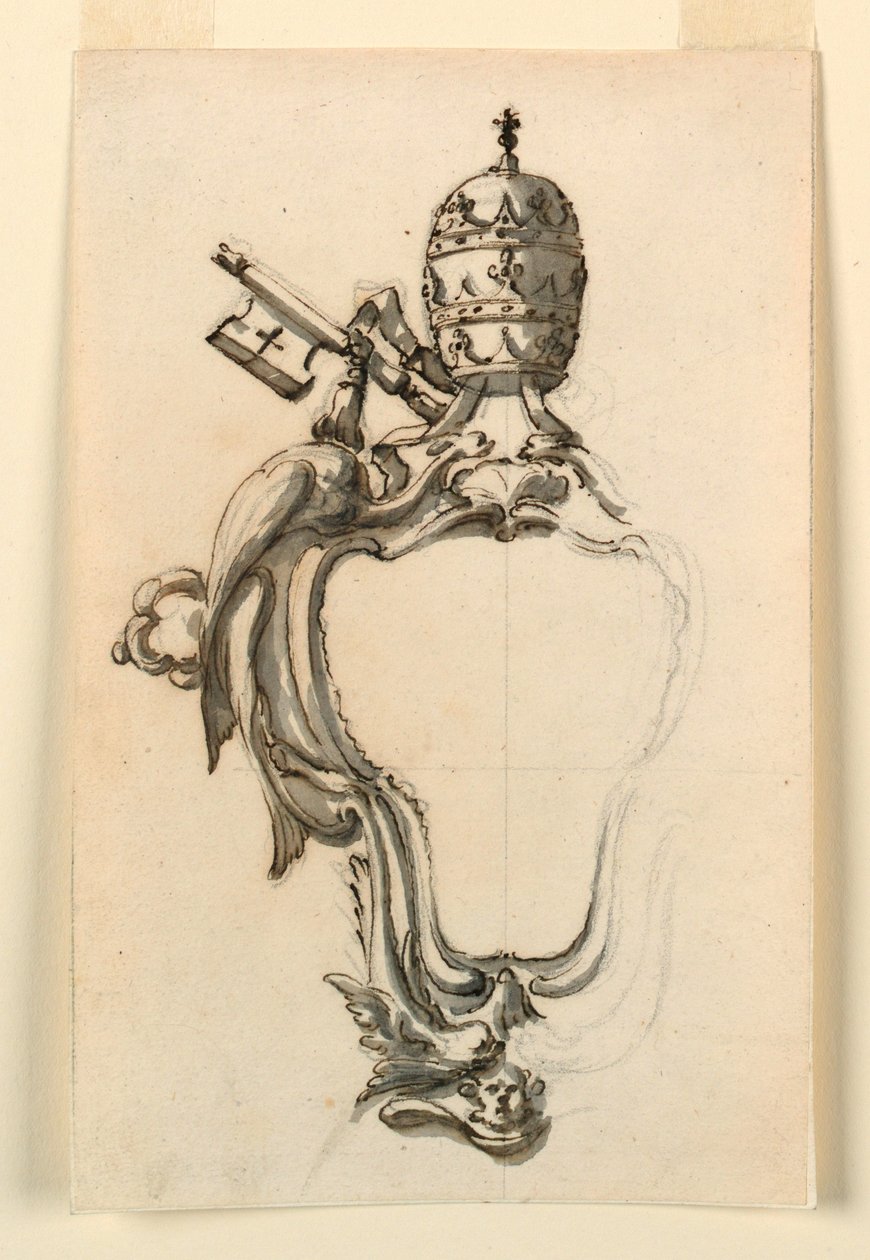 Ritning, En påvlig vapenbricka, 1740-70 av Filippo Marchionni