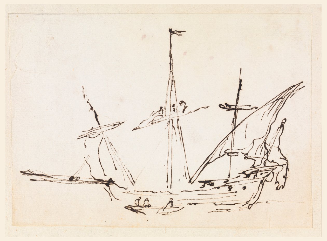 Teckning, Ett segelfartyg, 1770-1800 av Filippo Marchionni